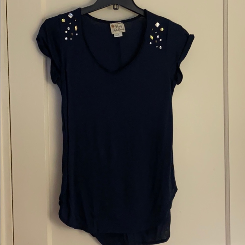 Pretty Rebellious navy tee shirt with studs